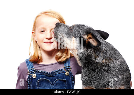 young girl with dog Stock Photo