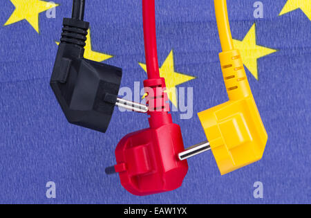 Colored power cords with EU flag Stock Photo