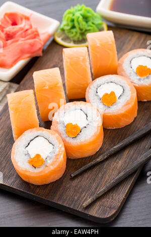 Sushi rolls philadelphia with caviar Stock Photo