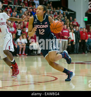 UConn guard Saniya Chong (12) battles Stanford forward Erica McCall (24 ...