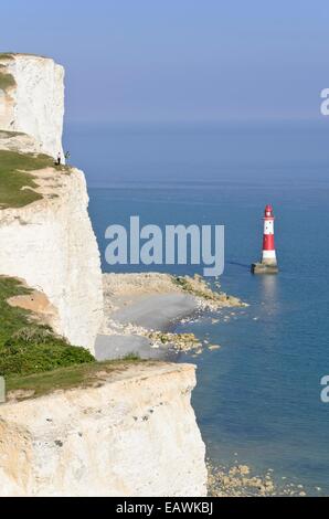 Lighthouse and chalk cliff, Beachy Head, South Downs National Park, Great Britain Stock Photo