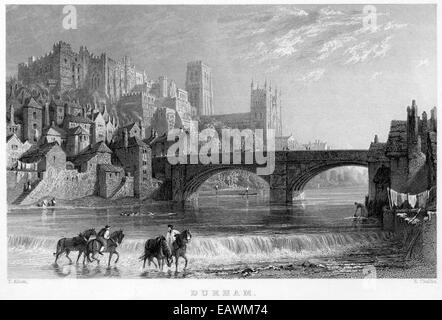 An engraving entitled 'Durham' scanned at high resolution from a book published in 1834. Stock Photo