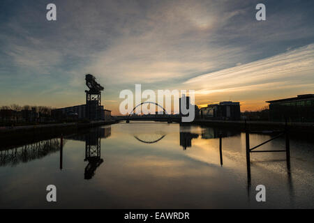 River Clyde water reflection of the sunrise in Glasgow Scotland, UK. Stock Photo