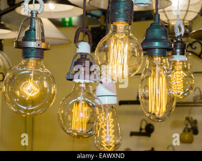 old carbon light bulb Filament, amber edison bulb Stock Photo