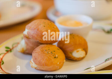 close up fritter cottage cheese balls on dish Stock Photo