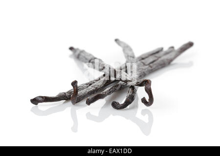 fresh bourbon vanilla pods, isolated on white background Stock Photo