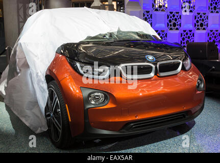 Los Angeles, USA. 21st Nov, 2014. Photo taken on Nov. 20 shows a BMW i3 at the 2014 Los Angeles Auto Show in Los Angeles, the United States. BMW i3 won Green Car of the year award at the 2014 Los Angeles Auto Show on Thursday. © Zhao Hanrong/Xinhua/Alamy Live News Stock Photo