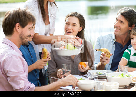 Family enjoying healthy picnic Stock Photo