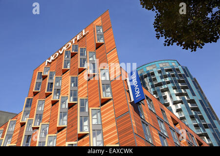 The new Novotel hotel at Wembley stadium. A distinctive modern design using ceramic cladding panels within in a steel frame Stock Photo