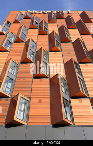 The new Novotel hotel at Wembley stadium. A distinctive modern design using ceramic cladding panels within in a steel frame Stock Photo