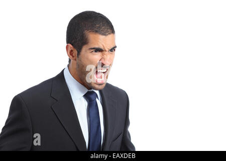 Angry arab business man shouting isolated on a white background Stock Photo