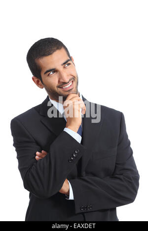 Arab happy business man thinking while looking at side isolated on a white background Stock Photo