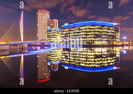 MediaCityUK or Media city uk development on the banks of the Manchester Ship Canal in Salford and Trafford, Greater Manchester, England,GB,UK,Europe Stock Photo