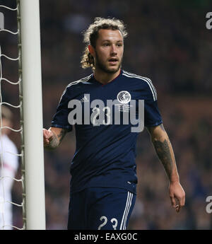 Glasgow, UK. 18th Nov, 2014. Scotland's Steven May in action.- International Friendly - Scotland vs England- Celtic Park - Glasgow - Scotland - 18th November 2014 - Picture David Klein/Sportimage. © csm/Alamy Live News Stock Photo