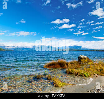 Lake Manapouri at summer day in South Island of New Zealand Stock Photo ...