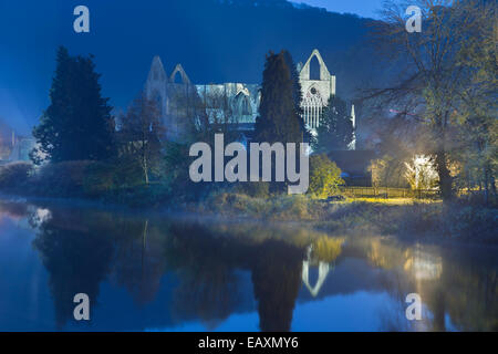 Tintern Abbey illuminated at night. Stock Photo