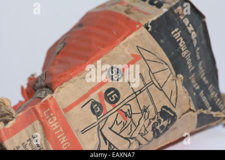 Old corrugated cardboard packaging for a Mazda electric light bulb Stock Photo