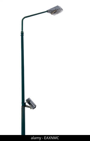 Security Surveillance Camera recording video of surrounding area isolated on white. Stock Photo