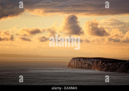 A long view looking towards Tennyson Down and Compton Bay, Freshwater towards the Needles. Stock Photo