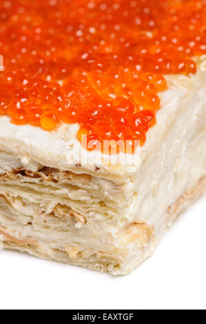 layered red caviar pie Stock Photo