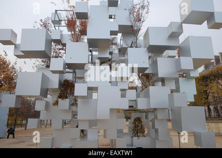 Paris, France. Tuileries, Garden, in Autumn/ November.Paris, France. Tuileries Garden in Autumn/ November.,Sou Fujimoto, artwork art,installation, displayed in public space. Stock Photo