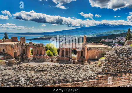 The ancient theater of Taormina is also known as Teatro Greco (Greek theater), Province Messina, Sicily, Italy, Europe Stock Photo