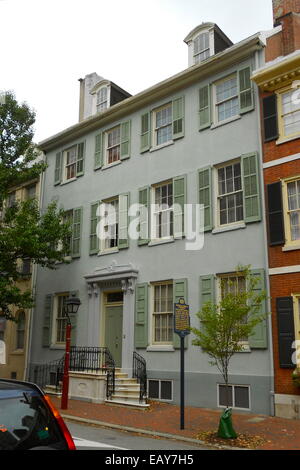 Nicholas Biddle House on Spruce Street, Philadelphia, PA. Note the PHMC historical marker in front. Stock Photo