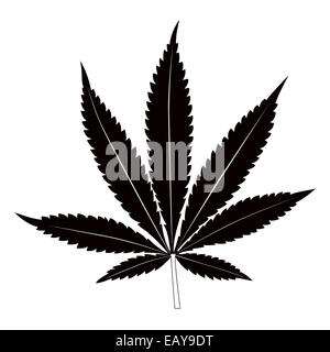 Black marijuana leaf on white background. Isolated vector illustration. Stock Photo