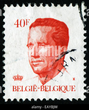 BELGIUM - CIRCA 1982: A stamp printed in Belgium shows portrait of King Baudouin (Albert Charles Leopold Axel Marie Gustave de B Stock Photo