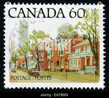 CANADA - CIRCA 1982: Postage stamp printed in Canada with image of a Canadian urban landscape. CIRCA 1982 Stock Photo