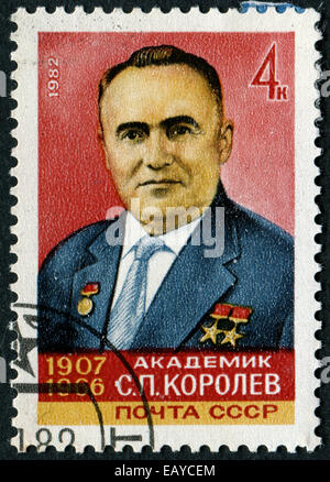 USSR - CIRCA 1982: stamp printed in USSR shows portrait of Korolev  Soviet spaceship designer with inscription Stock Photo