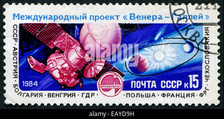 USSR - CIRCA 1984: A stamp printed in USSR, shows Venus Halley's Comet Project, circa 1984 Stock Photo