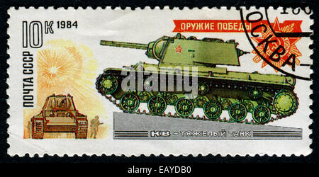 USSR - CIRCA 1984: The stamp printed to USSR shows the heavy tank KV, circa 1984 Stock Photo