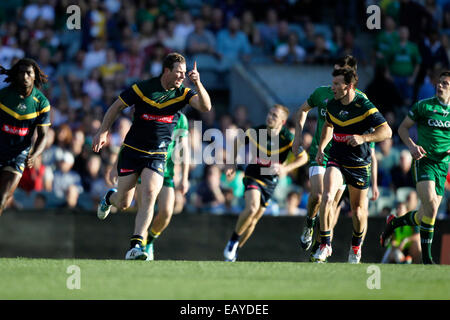 Paterson Stadium, Perth, Australia. 22nd Nov, 2014. International Rules Series Gaelic football Perth, game 1, Australia versus Ireland, Steve Johnson celebrates a goal. Credit:  Action Plus Sports/Alamy Live News Stock Photo