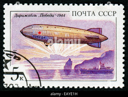 USSR - CIRCA 1991: A set of postage stamps printed in USSR shows airships, series, circa 1991 Stock Photo