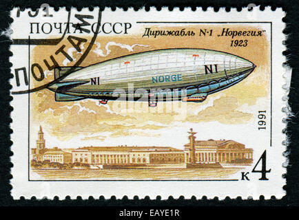 USSR - CIRCA 1991: A stamp printed in the USSR showing airship N-1, circa 1991 Stock Photo