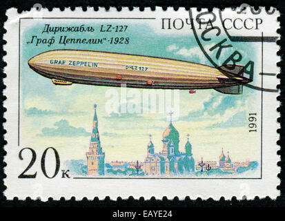 USSR - CIRCA 1991: A set of postage stamps printed in USSR shows airships, series, circa 1991 Stock Photo