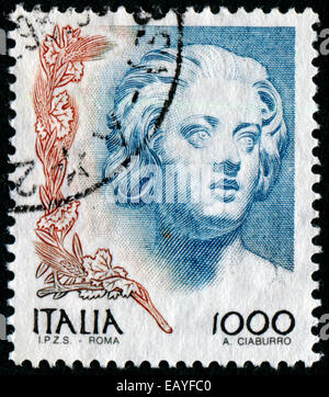 ITALY - CIRCA 1998: A stamp printed in Italy from the 'Women in Art' issue shows Woman (Antonio del Pollaiuolo), circa 1998.