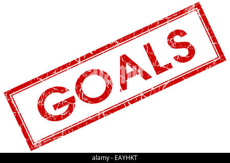 Goals red square grungy stamp isolated on white background Stock Photo