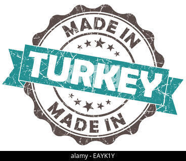 made in turkey turquoise grunge seal isolated on white background Stock Photo