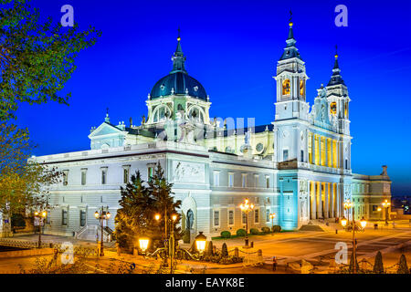 Madrid, Spain at La Almudena Cathedral and the Royal Palace. Stock Photo