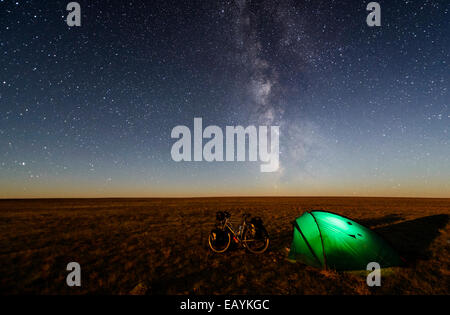 Camping under stars, Gobi desert, Mongolia Stock Photo