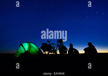 Camping under stars, Gobi desert, Mongolia Stock Photo