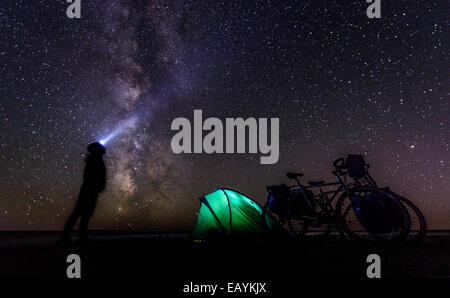 Camping under stars, Gobi desert, Mongolia Stock Photo