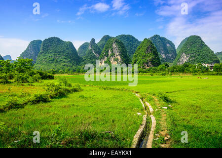 Karst Mountain landscape in rural Guilin, Guangxi, China. Stock Photo