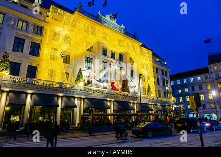 Christmas decorated Hotel D'Angleterre in Copenhagen, Denmark, Scandinavia, Europe Stock Photo