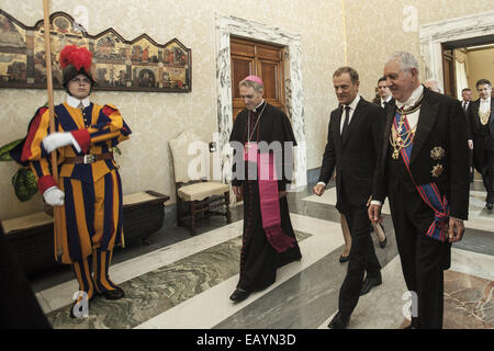 Pope Francis meets with Poland's Prime Minister Donald Tusk and his wife Malgorzata at the Vatican  Featuring: Pope Francis,Donald Tusk Where: Rome, Italy When: 19 May 2014 Stock Photo