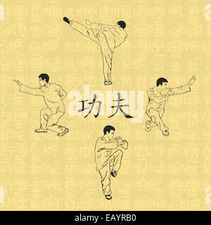 Illustration, four men are engaged in kung fu. Stock Photo