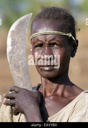 Portrait of a woman with traditional skin marks from Nuer tribe in