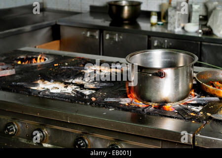 real dirty restaurant kitchen Stock Photo